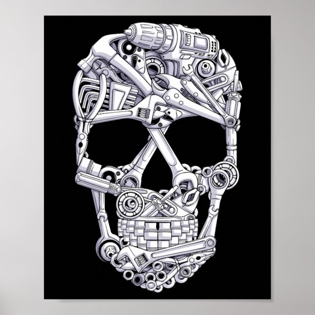 Poster Ferramentas Mecânicas Skull Garage Halloween Skel (Frente)