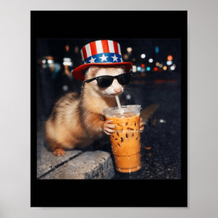 Poster Férret Divertido Café Gelado Meme Retro Urbano Ger