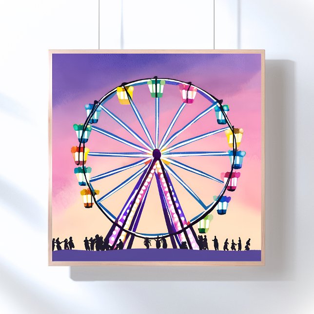 Póster Ferris Wheel Sunset | Linda Aquarela (Criador carregado)