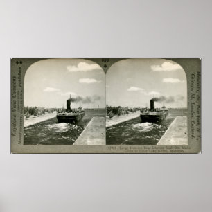 Póster Ferro Ore Boat Saindo do Soo - Vintage Stereoview