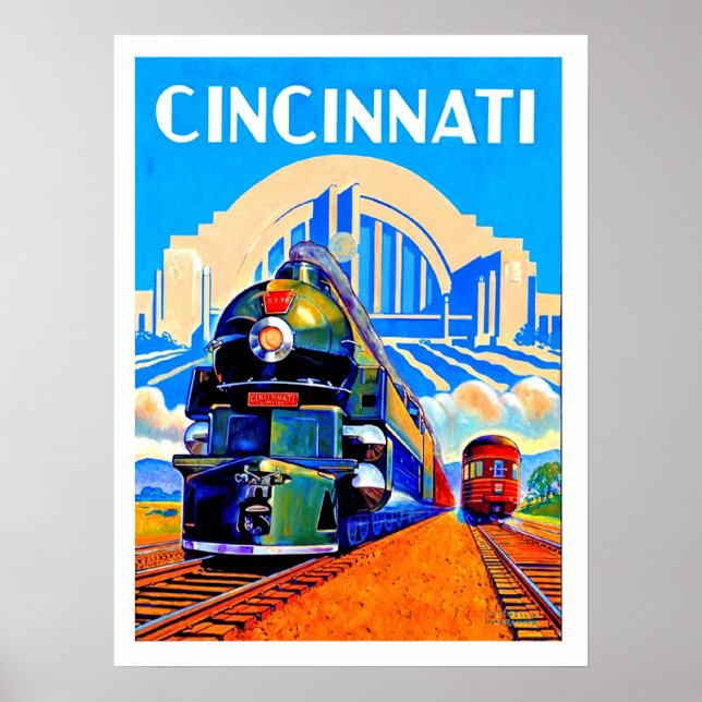 Poster Ferrovia de Cincinnati, trens, pôster de viagem vi (Frente)