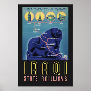 Poster Ferrovias Estatais Iraquianas Anos 30 Europa para