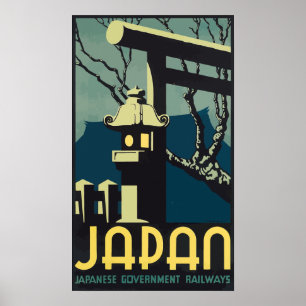 Póster Ferrovias Governos Japonesas, Vintage