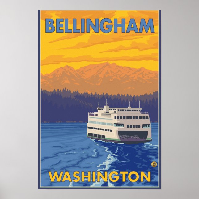 Póster Ferry and Mountain - Bellingham, Washington (Frente)
