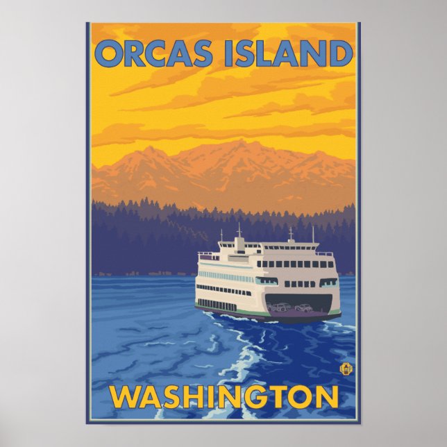 Poster Ferry and Mountain - Ilha de Orcas, Washington (Frente)
