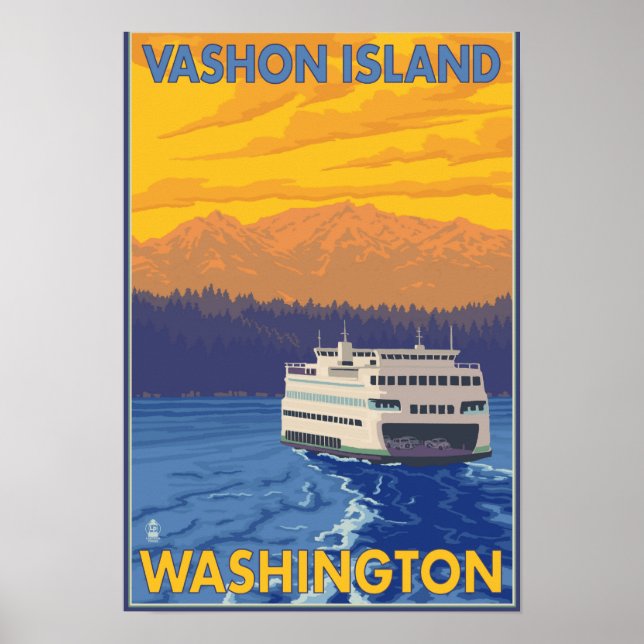 Póster Ferry and Mountain - Ilha de Vashon, (Frente)
