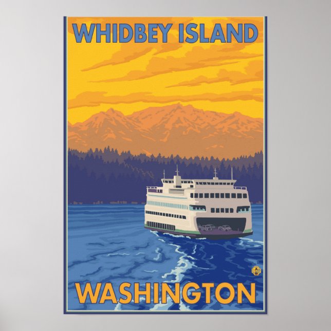 Póster Ferry and Mountain - Ilha do Whidbey, Washington (Frente)