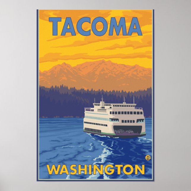 Póster Ferry and Mountain - Tacoma, Washington (Frente)