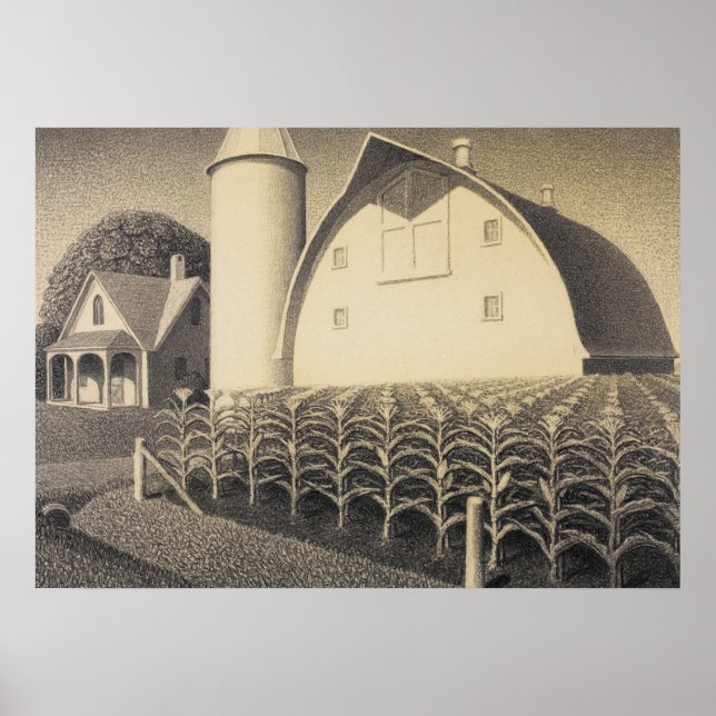 Poster Fertilidade, Iowa, por Grant Wood (Frente)