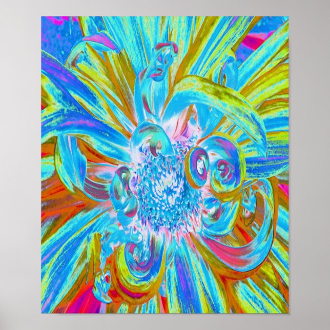 Poster Fesestivo Chartreuse e Blue Dahlia Flores (Frente)