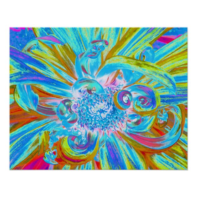 Póster Fesestivo Chartreuse e Blue Dahlia Flores (Frente)