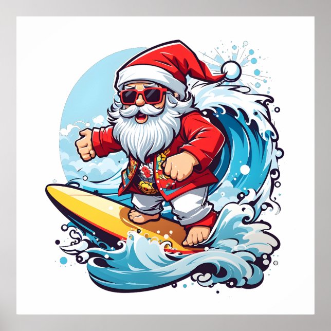 Poster Feset Santa Claus Surfando Ondas de Natal (Frente)