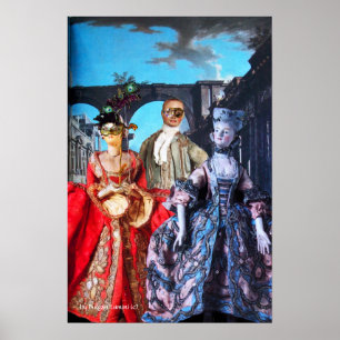 PÓSTER FESTA ANTIQUA ITALIANA DE COSTUME MASCARADA DE BOM