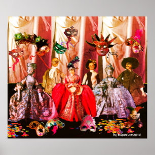 PÓSTER FESTA ANTIQUA ITALIANA DE COSTUME MASCARADA DE BOM