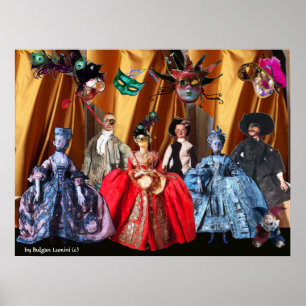 PÓSTER FESTA ANTIQUA ITALIANA DE COSTUME MASCARADA DE BOM