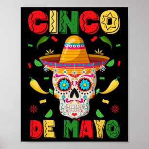 Poster Festa Cinco De Maio Crânio Açúcar Homens Mulheres