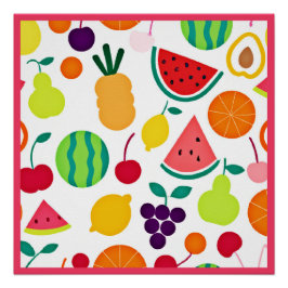 Póster Festa Colorida de Frutas Neon