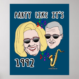 Póster Festa Como se fosse 1992 com Bill e Hillary
