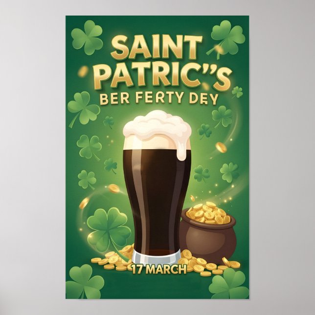 Poster Festa da Cerveja do Dia de São Patrício Irlandês (Frente)