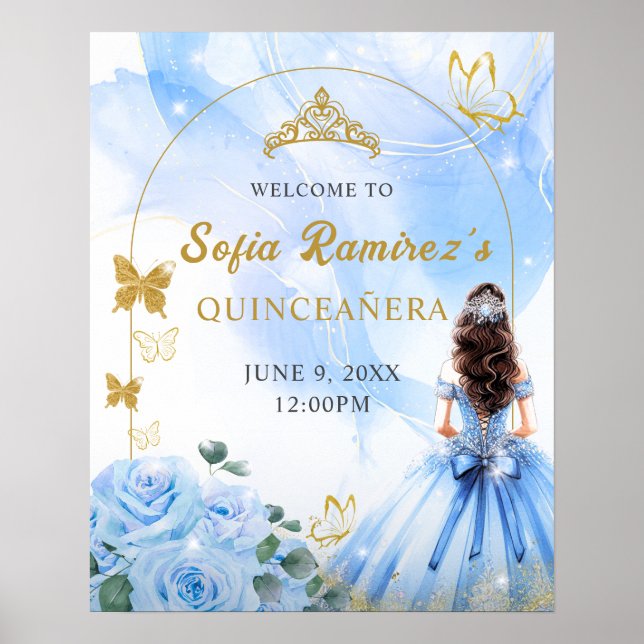 Poster Festa da Princesa Quinceañera, Bebê Azul (Frente)