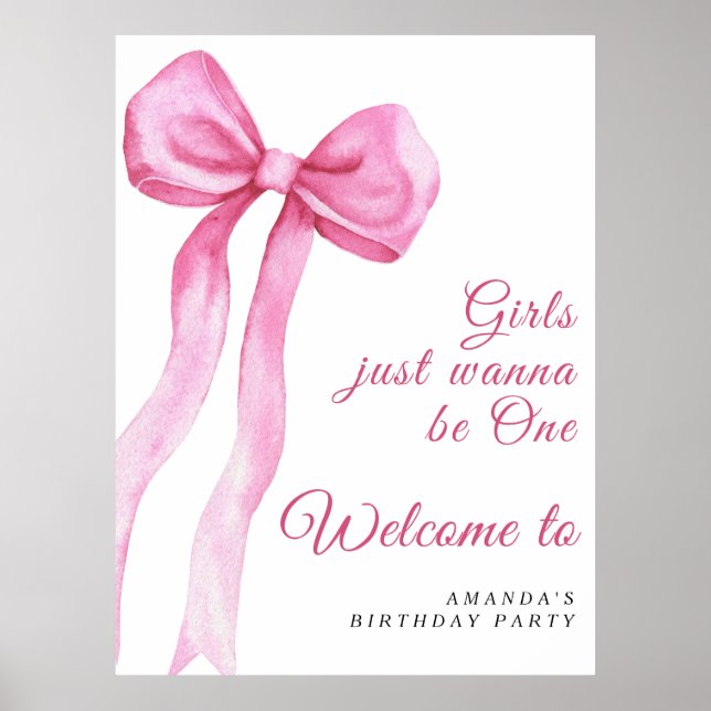 Poster Festa de 1º aniversário menina arco rosa aquarela (Frente)