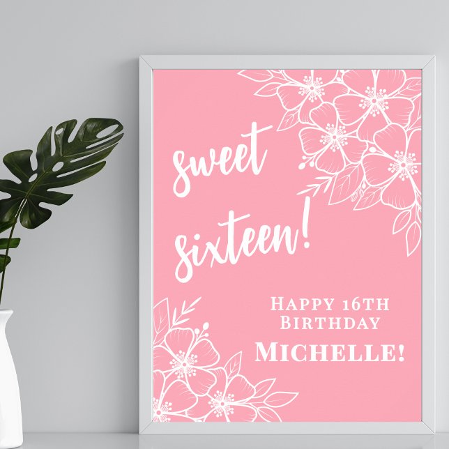 Poster Festa de 16 Anos Rosa Doce Dezesseis (Sweet Sixteen Pink 16th Birthday Party Poster)