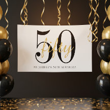 Festa de 50º Aniversário Branca Preta Chic Dourada