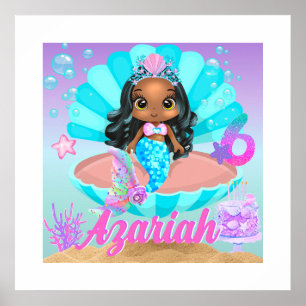 Poster Festa de 6 anos da Princesa Mermaid Preta