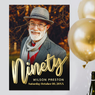 Poster Festa de 90 anos preto dourado foto personalizada