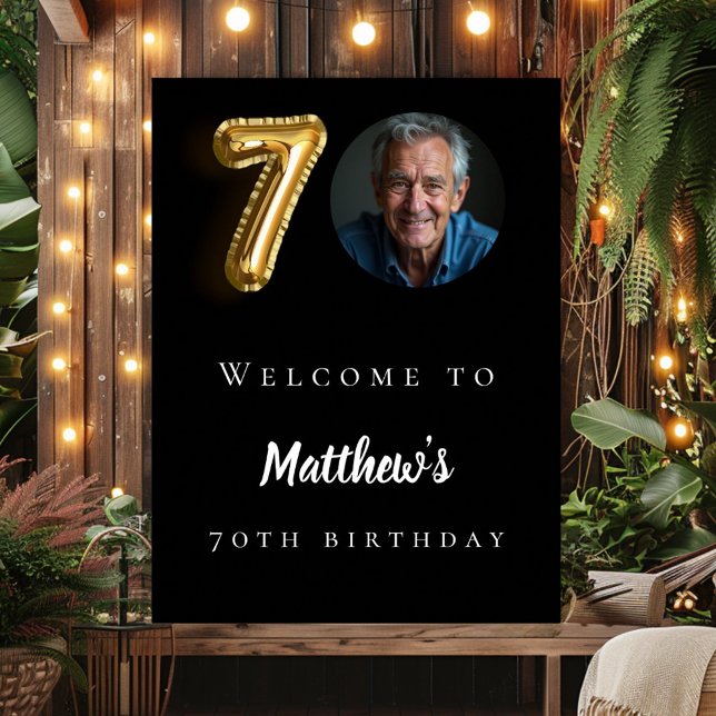 Poster Festa de aniversário 70 de fotografia em ouro pret (Criador carregado)