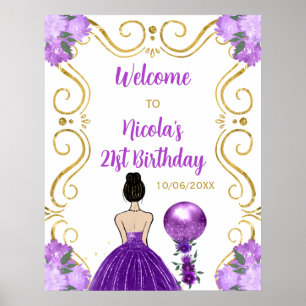Poster Festa de aniversário Brown Hair Princess Purple Be