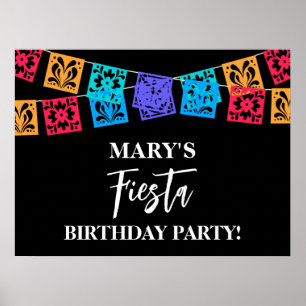 Poster Festa de Aniversário Colorida Fiesta Preto