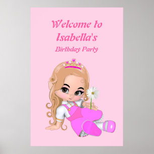 Poster Festa de Aniversário da Princesa Fada Rosa Meninas