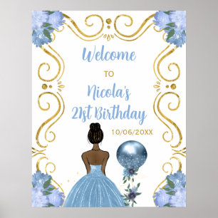 Poster Festa de aniversário Dark Skin Princess Blue Welco