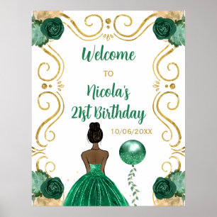 Poster Festa de aniversário Dark Skin Princess Green Bem-