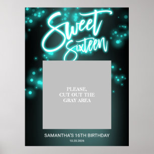 Poster Festa de Aniversário de 16 anos Teal Neon Glow Dar