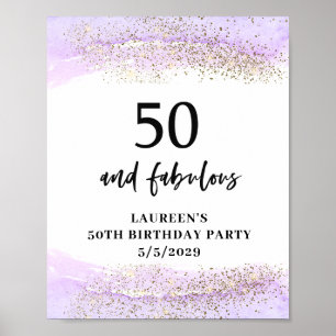 Poster Festa de Aniversário de 50 anos Purple Glitter Pur