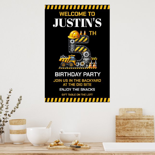 Poster Festa de Aniversário de 5 anos da Construção Fofa (Cozinha)