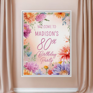 Poster Festa de Aniversário de 80 anos Boho Aster Flores