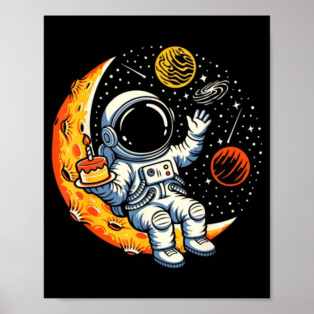 Poster Festa de Aniversário de Astronauta na Lua Bolo Spa (Frente)