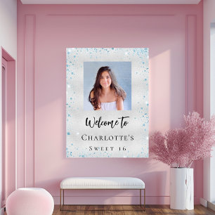 Poster Festa de aniversário de boas-vindas a foto azul br