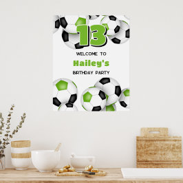 Poster festa de aniversário de bolas de futebol preto ver