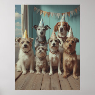 Poster Festa de Aniversário de Cachorros com Chapéus Fest