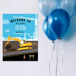 Poster Festa de aniversário de Caminhões de Construção de