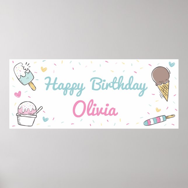 Poster Festa de aniversário De Celebração Doce De sorvete (Frente)
