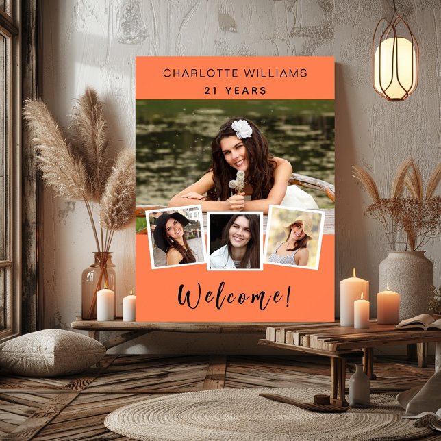 Poster Festa de aniversário de colagem de fotos corais be (Criador carregado)