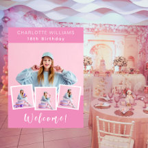 Festa de aniversário de colagem de fotos rosa bem-