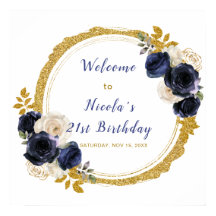 Festa de Aniversário de Flor Elegante Azul Marinho