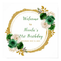 Festa de aniversário de Flores Elegantes Verde-Esc