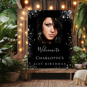 Poster Festa de aniversário de fotos reluzentes de prata 